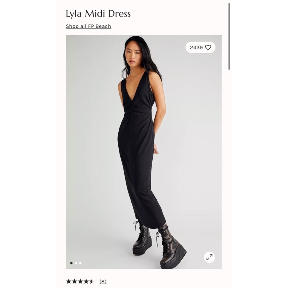 Black V-Neck, Lyla Midi Dress -FREE PEOPLE, Size Small